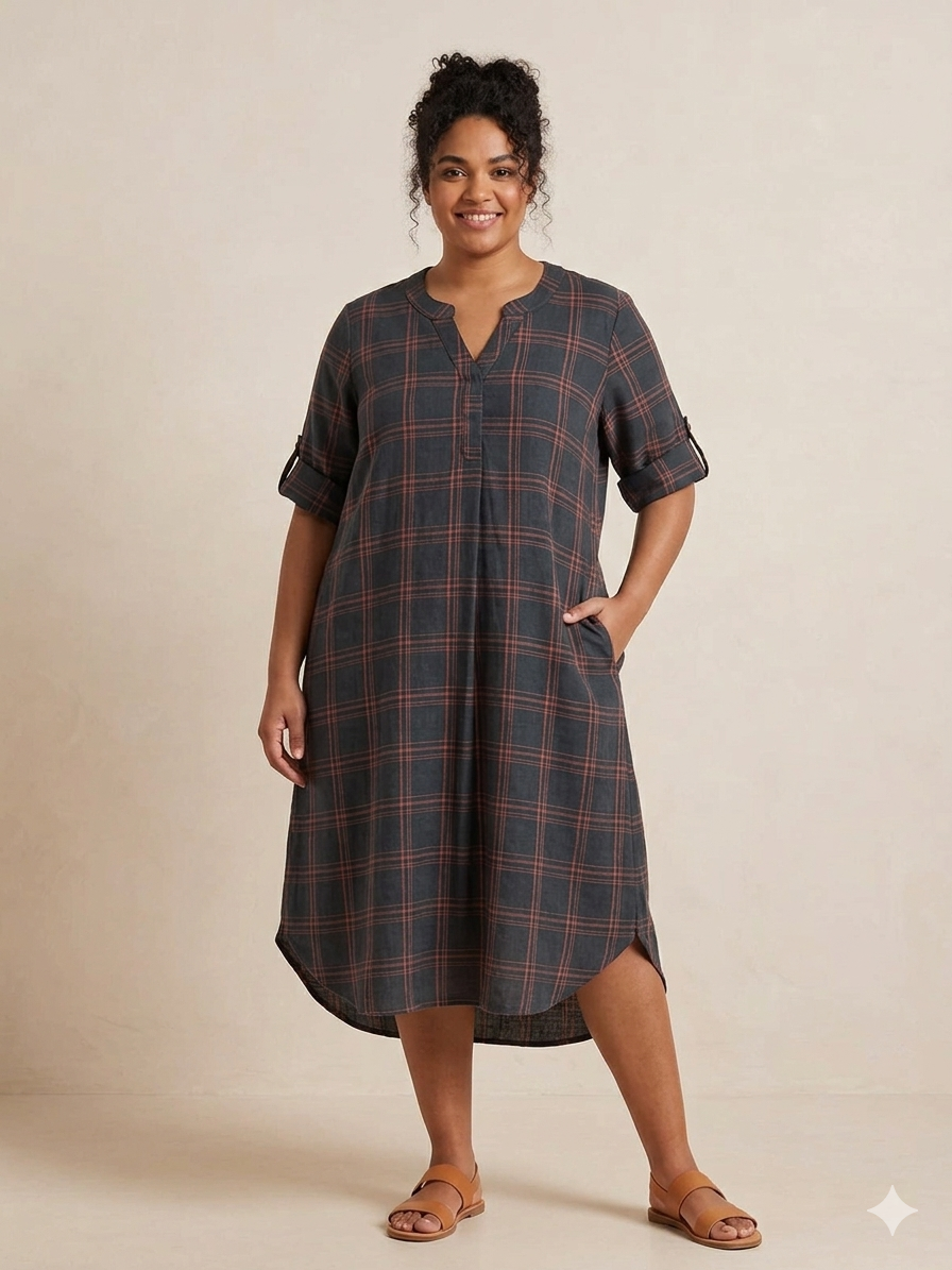 Navy Cotton Checks Dress