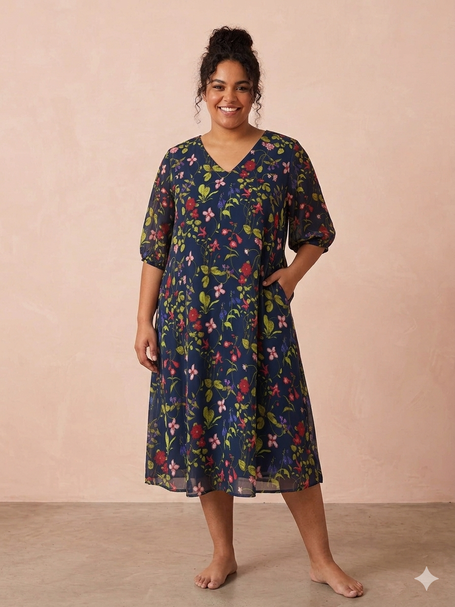 Navy Blue floral Dress