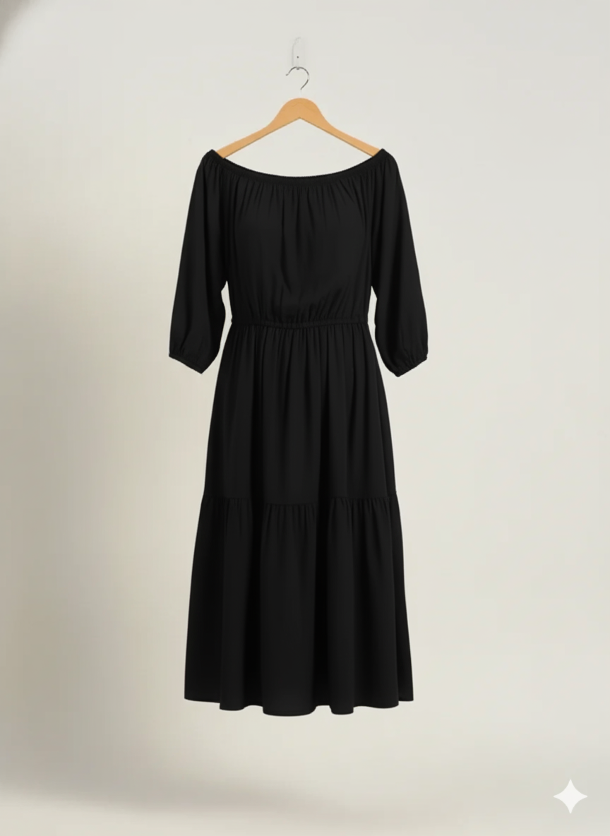 Solid Black Off-Shoulder Dress