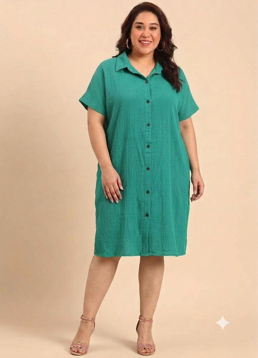 Green Button-Down Midi Dress