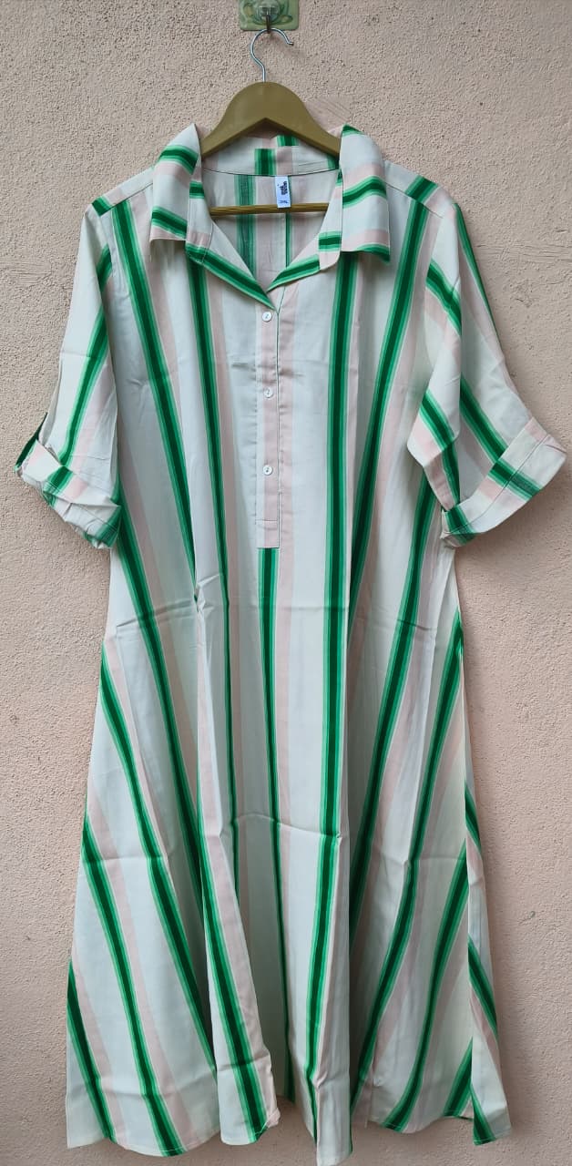 Green Striped Shirt Dress