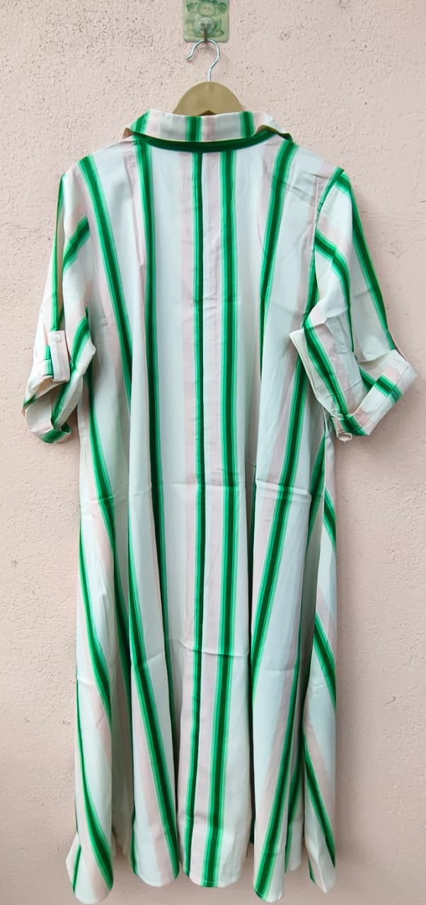 Green Striped Shirt Dress