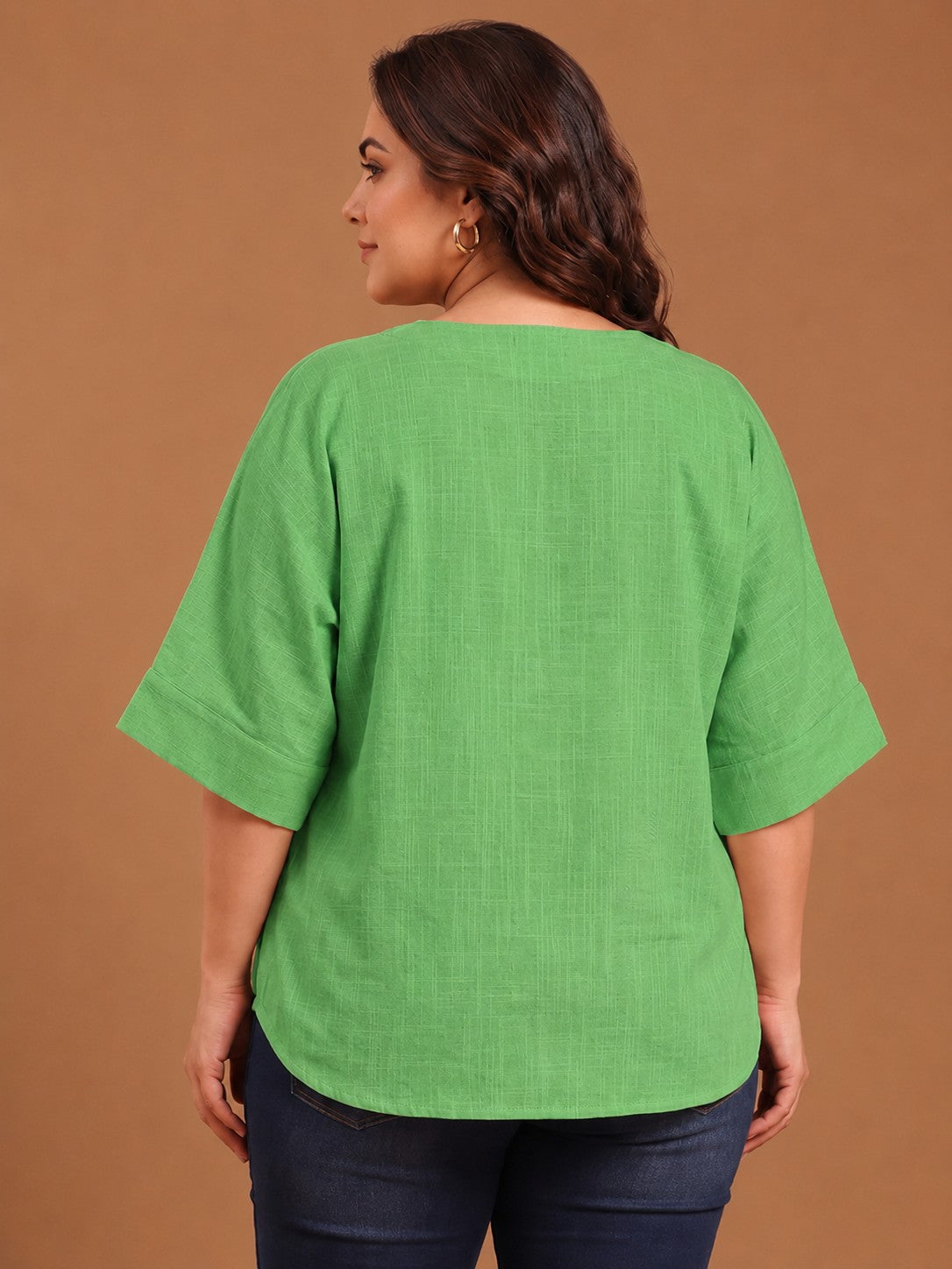 Green V-Neck Drop Shoulder Top
