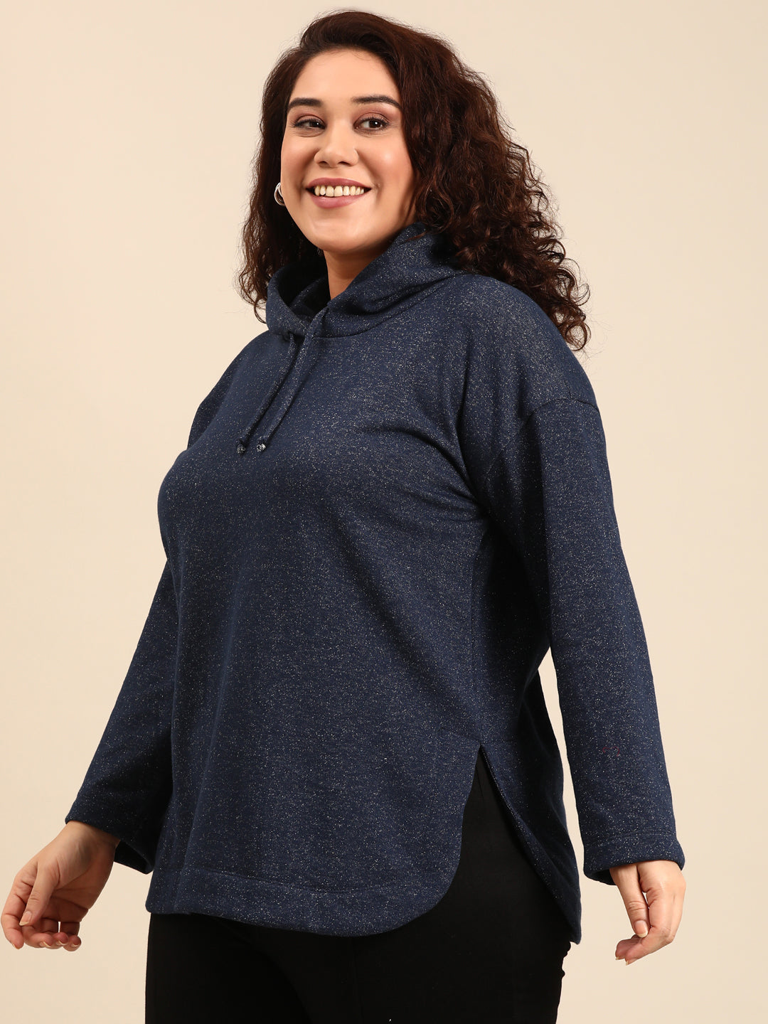 Navy Lurex Hoodie Sweatshirt