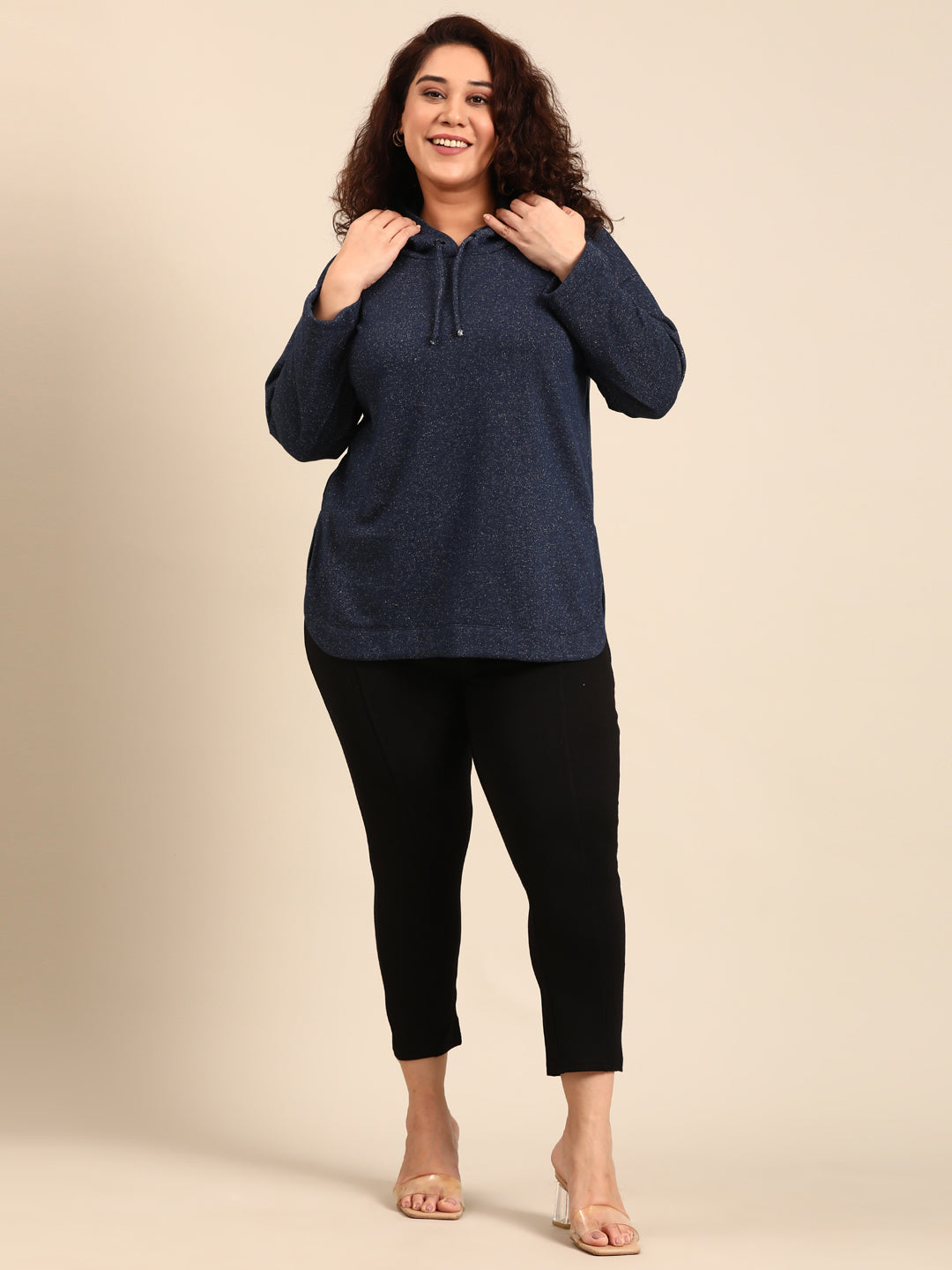 Navy Lurex Hoodie Sweatshirt