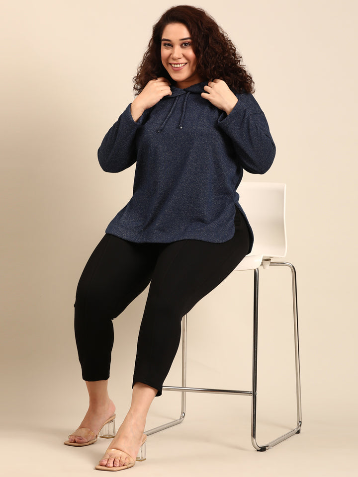 Navy Lurex Hoodie Sweatshirt