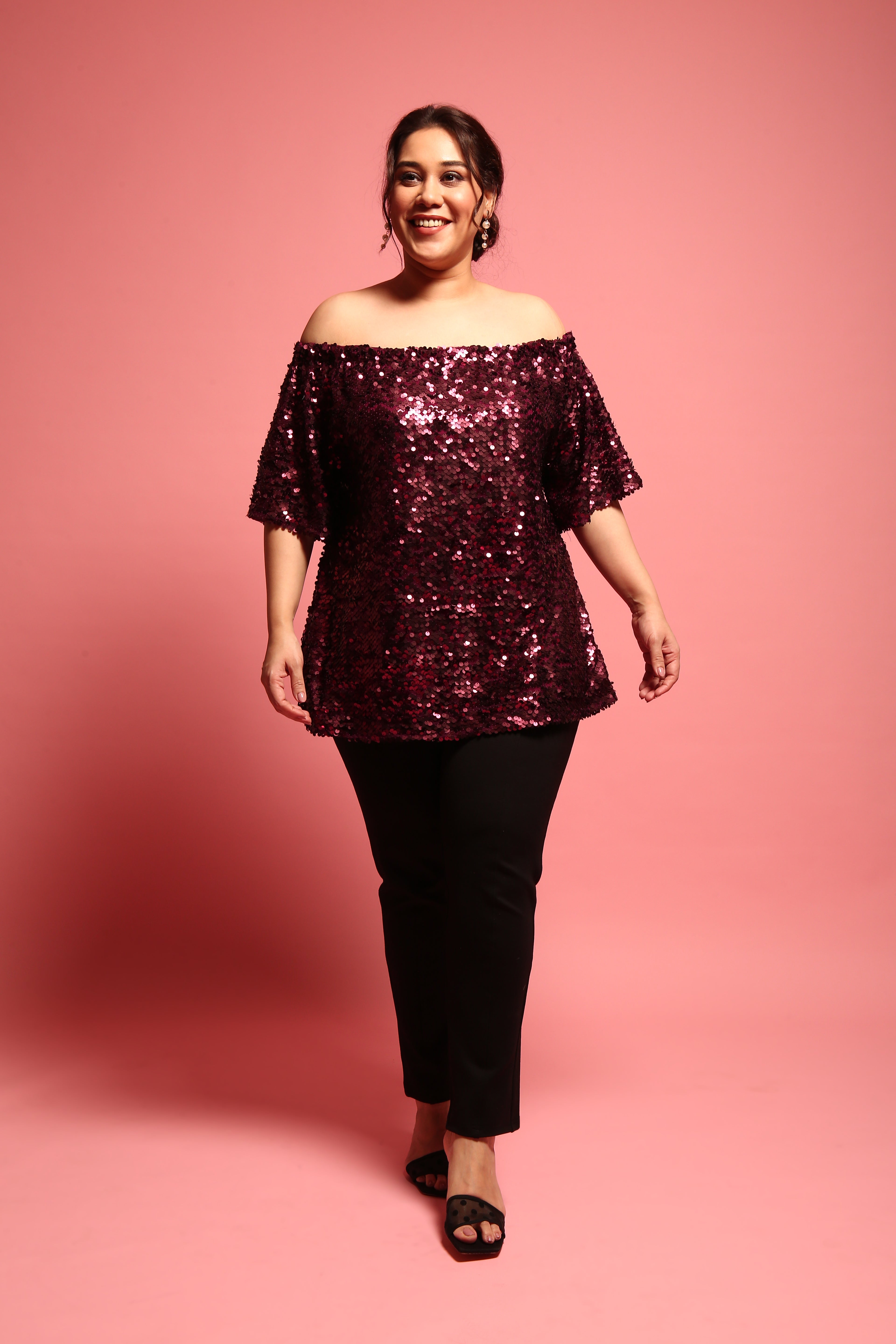 plus size off the shoulder sequin top