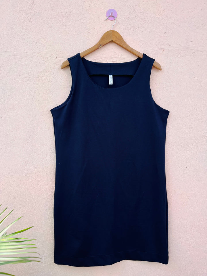 Navy Solid Sleeveless Dress