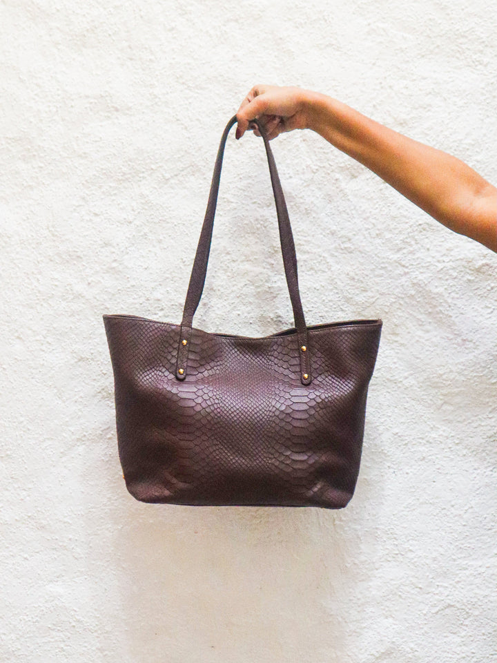 Brown Embossed Leather Handbag