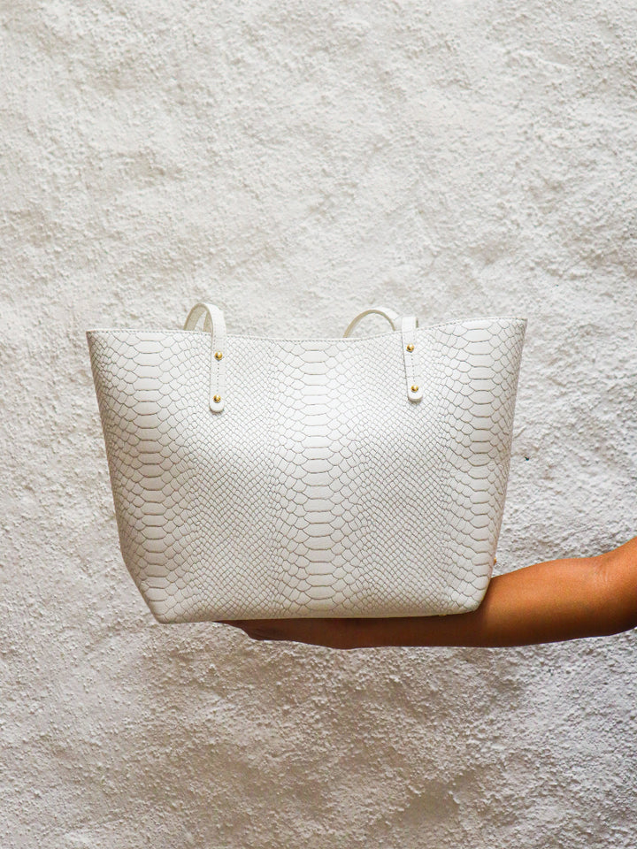 White Embossed Leather Handbag