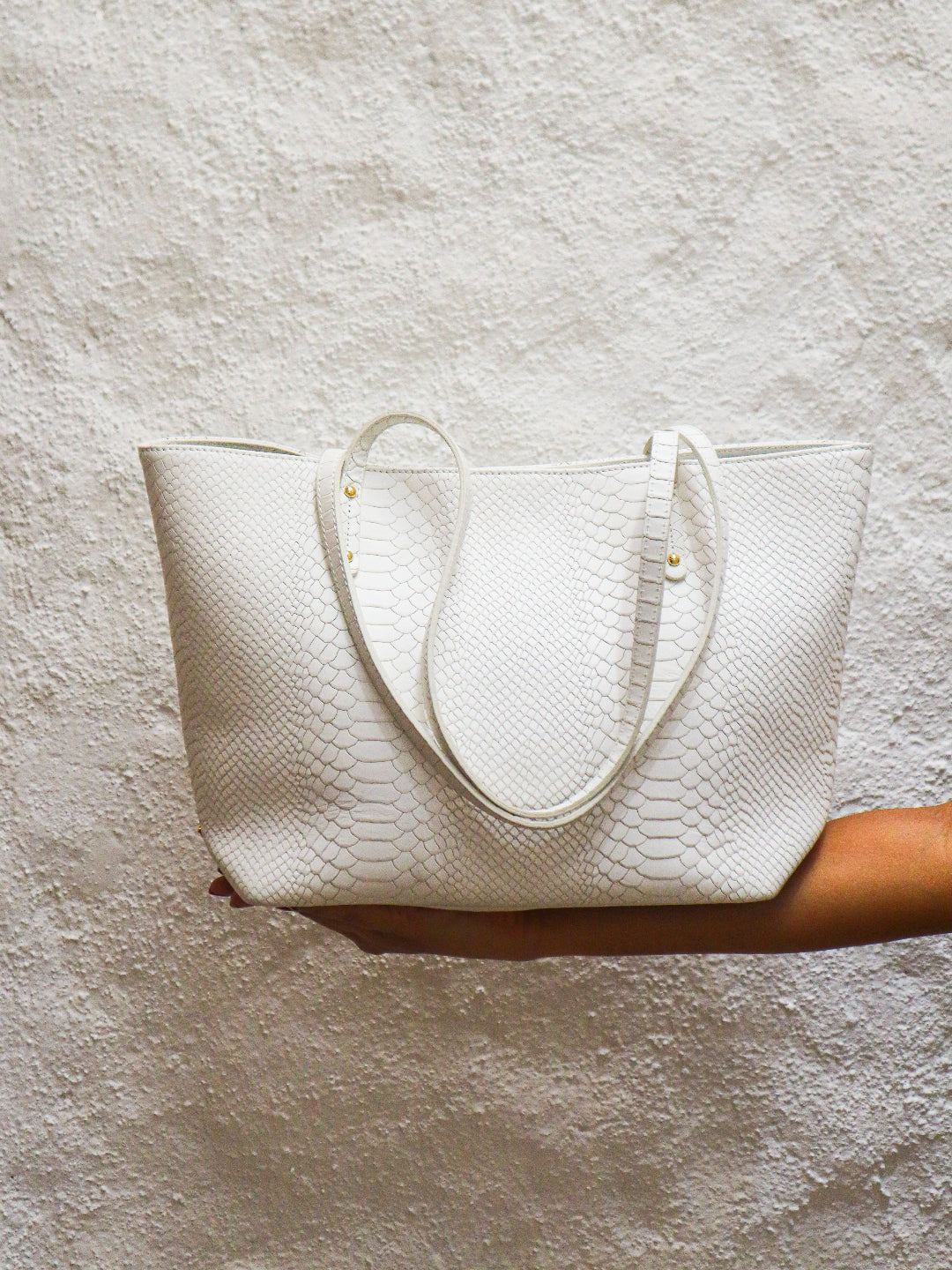 White Embossed Leather Handbag