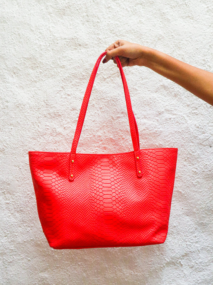 Coral Embossed Leather Handbag