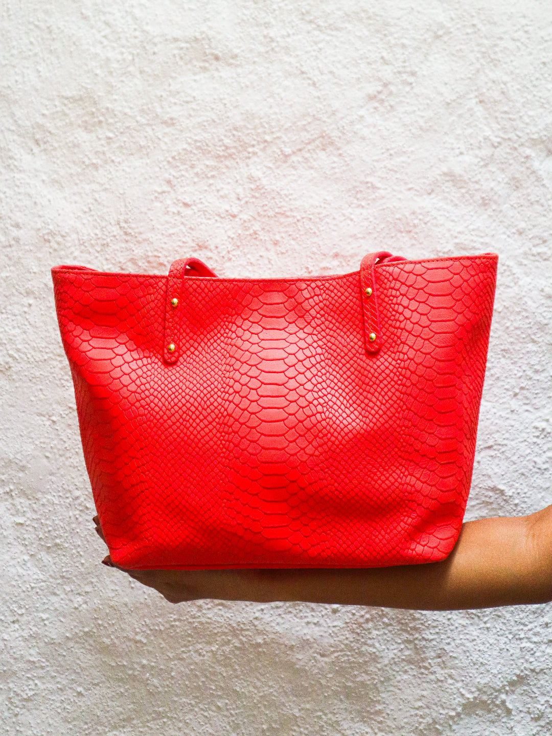 Coral Embossed Leather Handbag