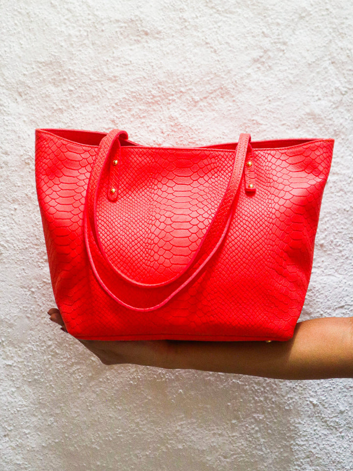 Coral Embossed Leather Handbag