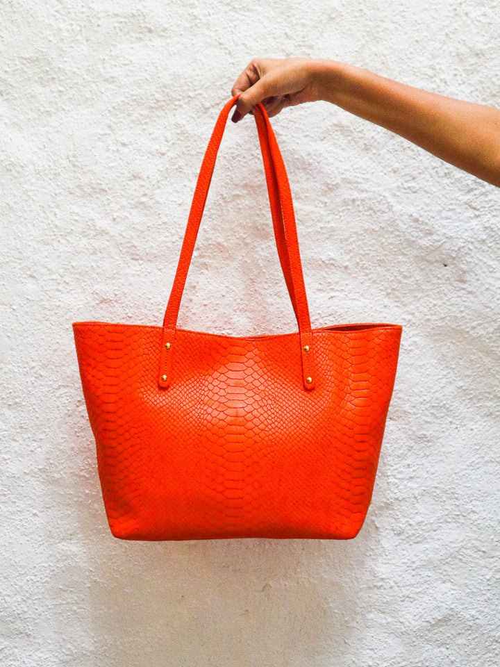 Orange Embossed Leather Handbag