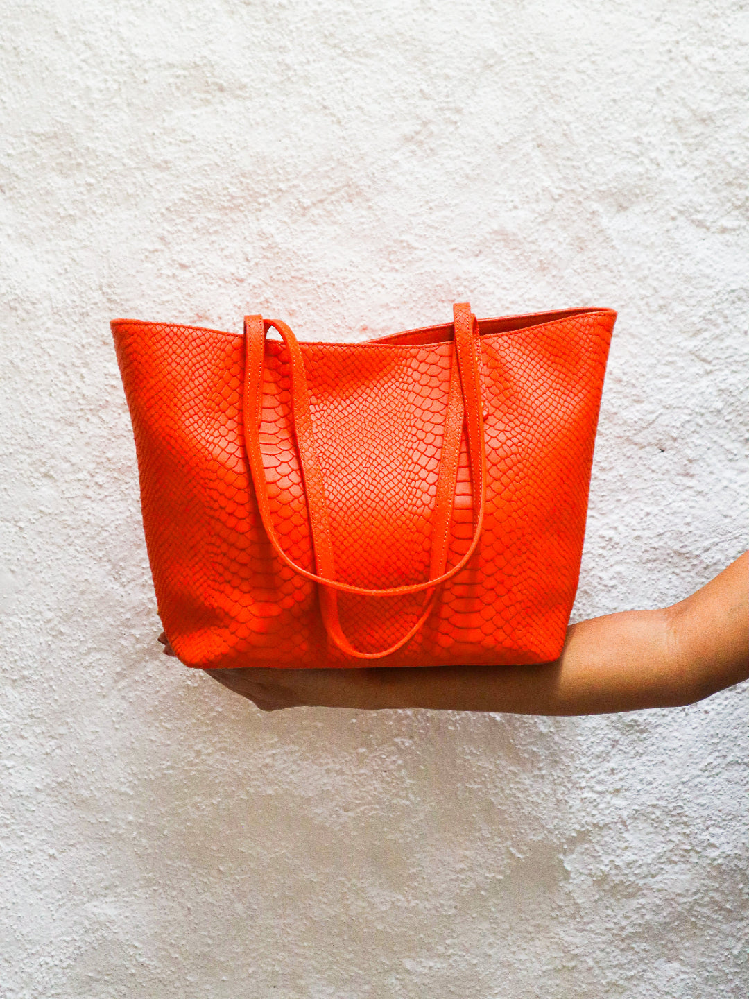 Orange Embossed Leather Handbag