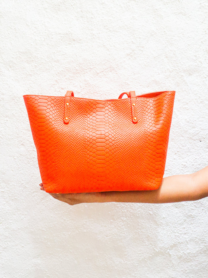 Orange Embossed Leather Handbag