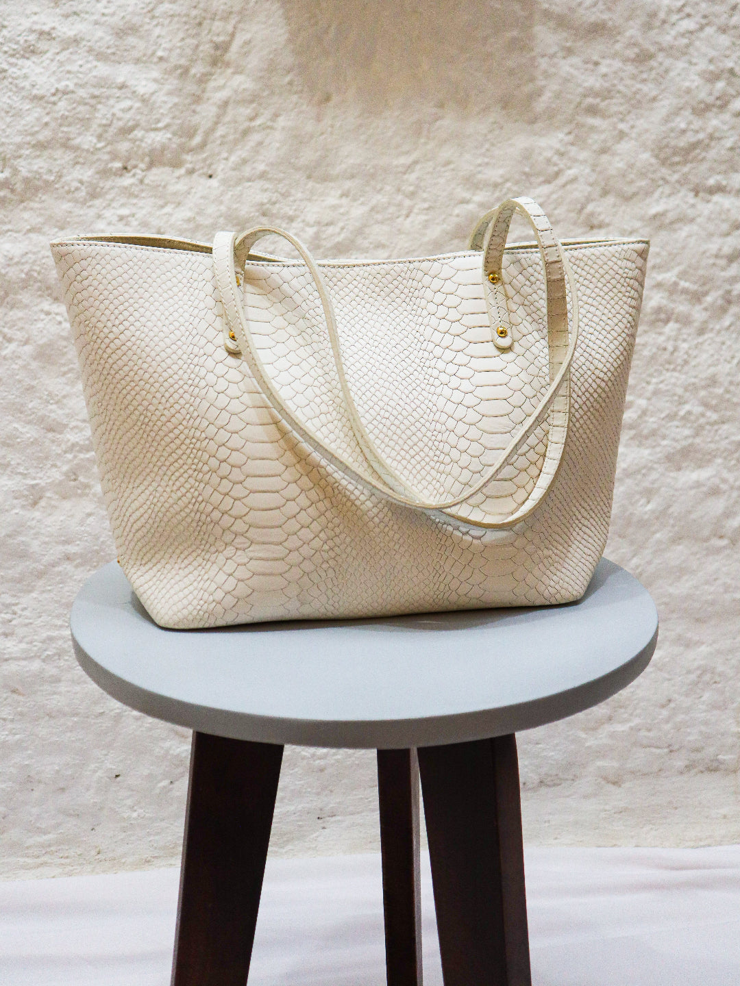 White Embossed Leather Handbag