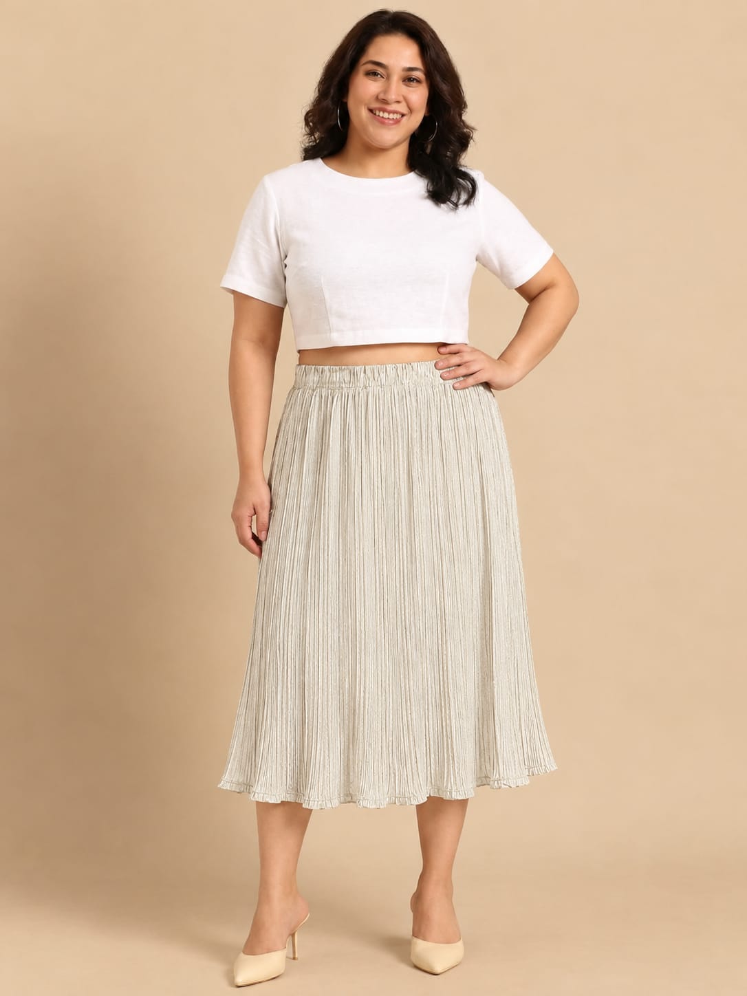 Ivory Pleated Midi Skirt