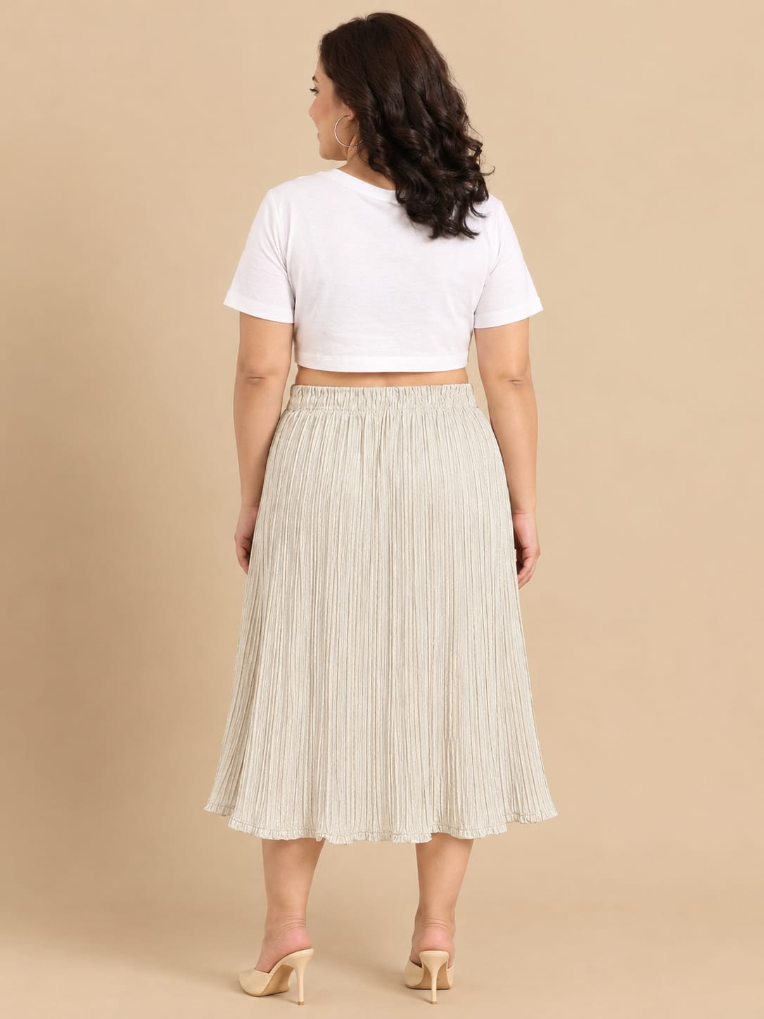 Ivory Pleated Midi Skirt