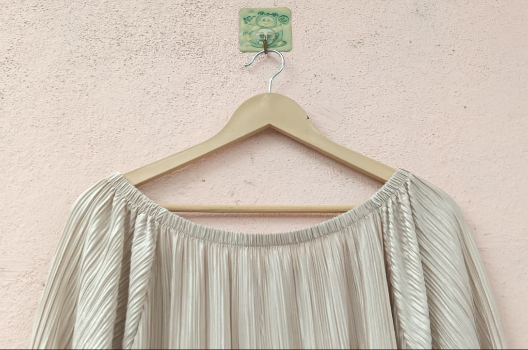 Ivory Pleated Off-Shoulder Top