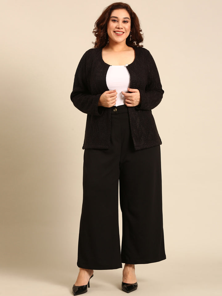 Black Jacket & Pants with White Crop Top Set (3 Piece)