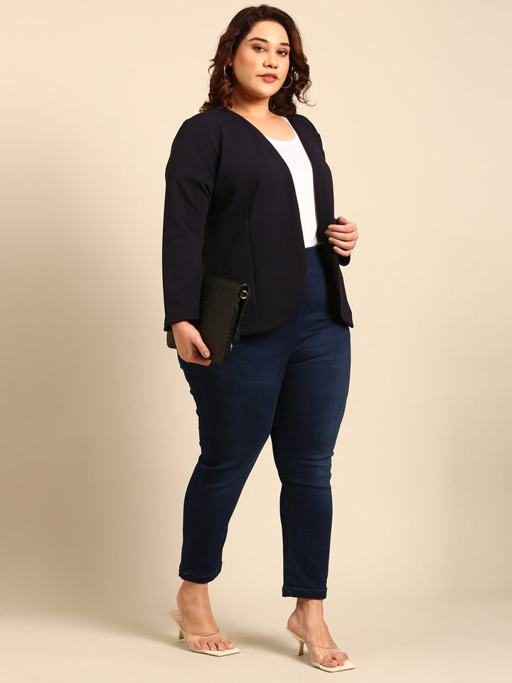 Navy Embossed  Formal Open Jacket