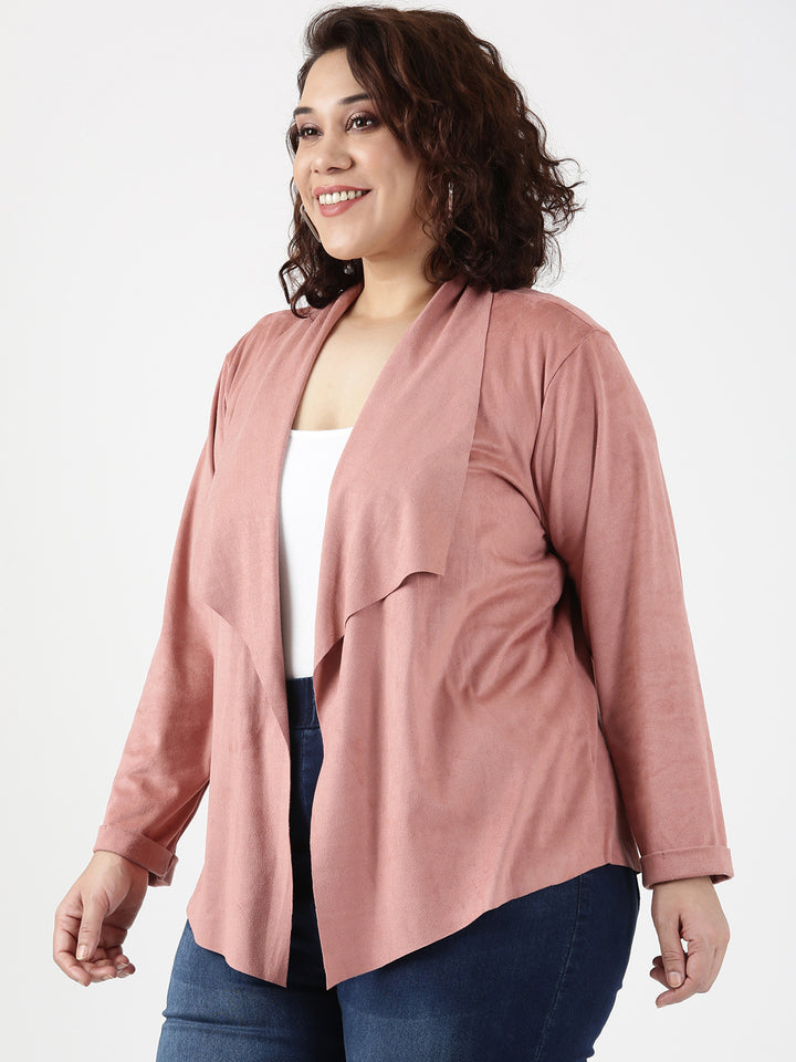 Pink Faux Suede Waterfall Jacket