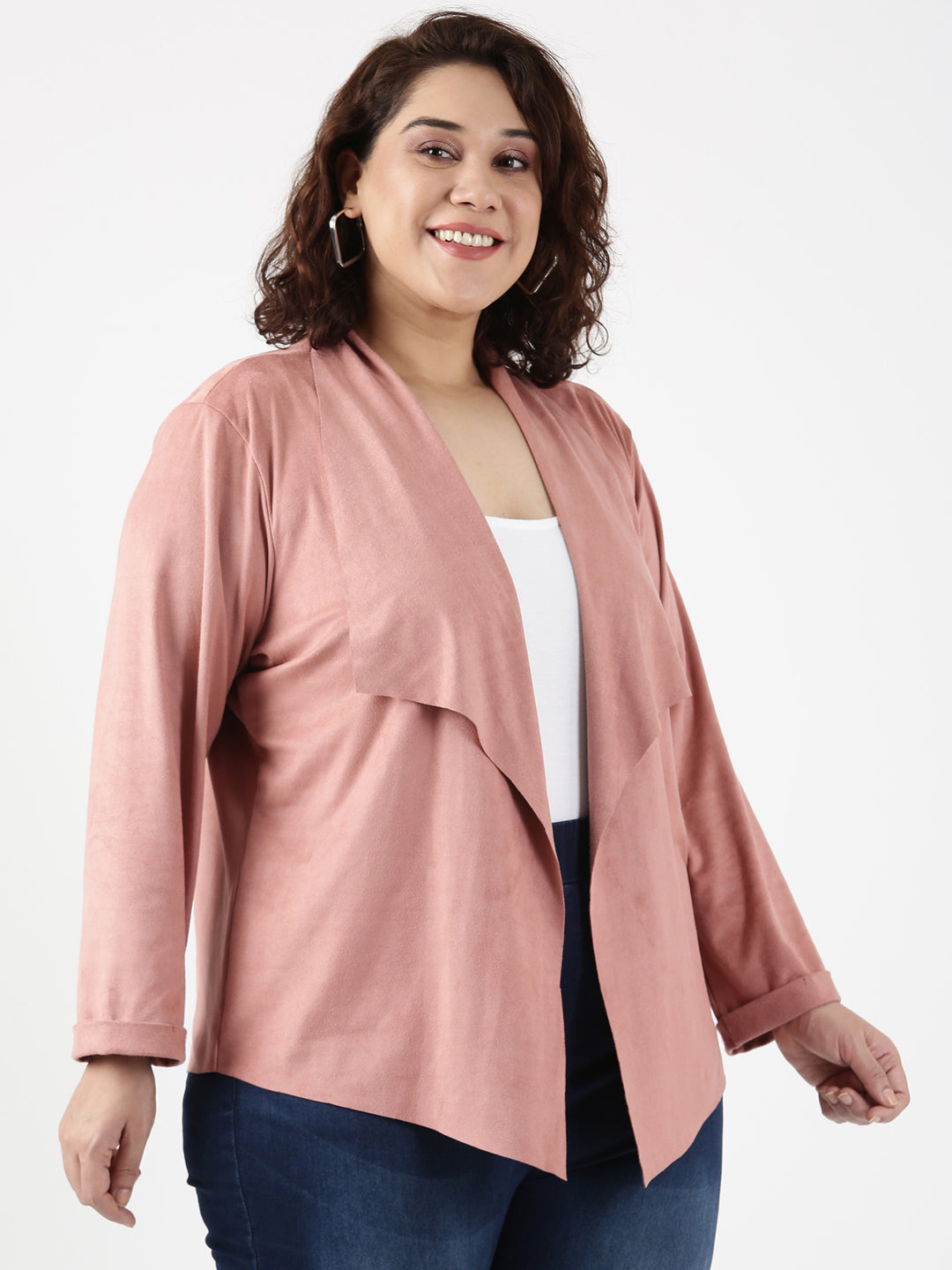 Pink Faux Suede Waterfall Jacket