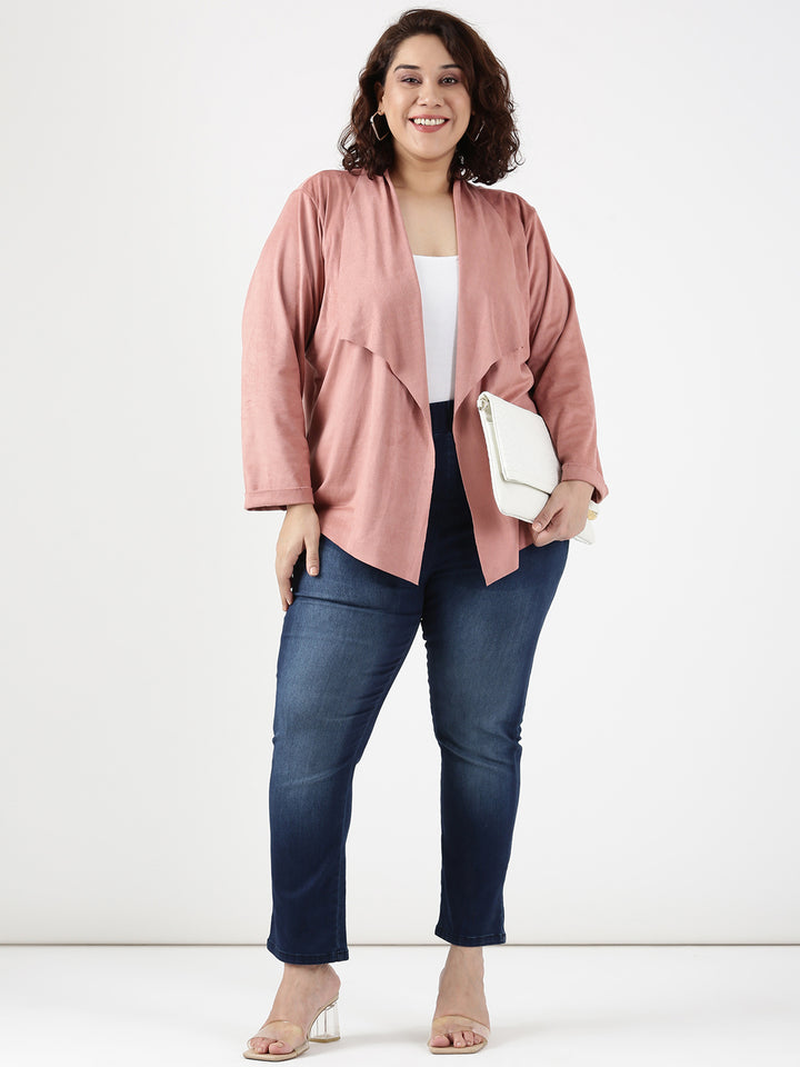 Pink Faux Suede Waterfall Jacket