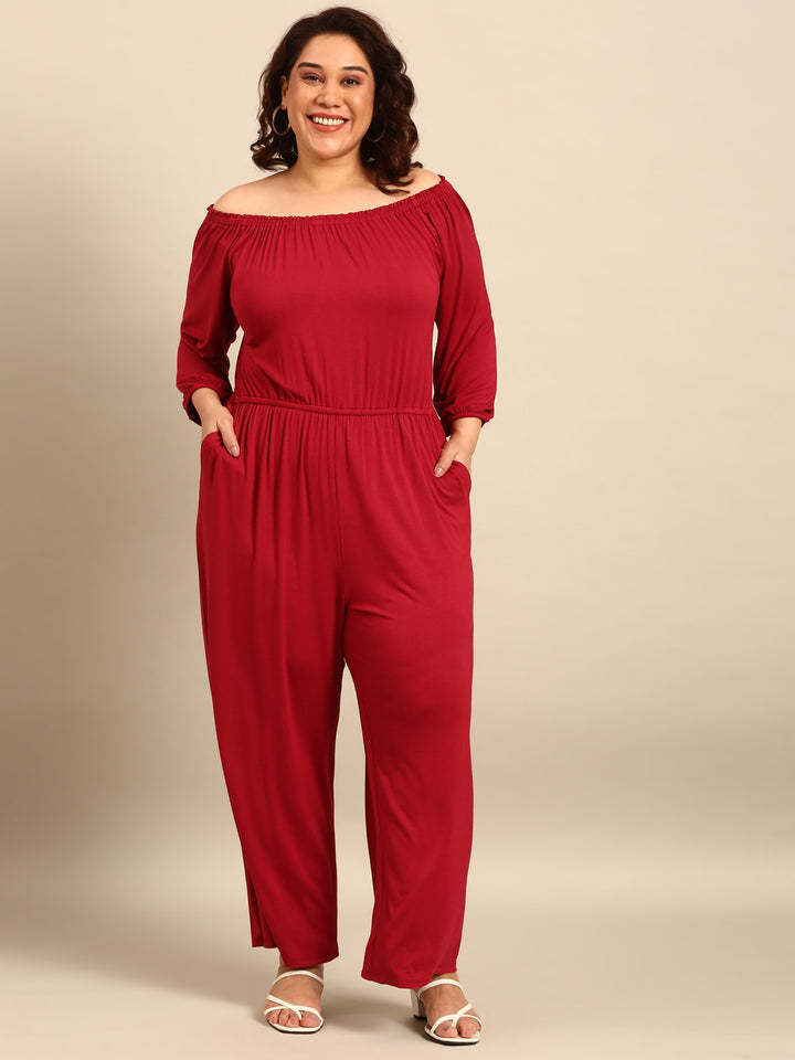 Burgundy Offshoulder Jumpsuit