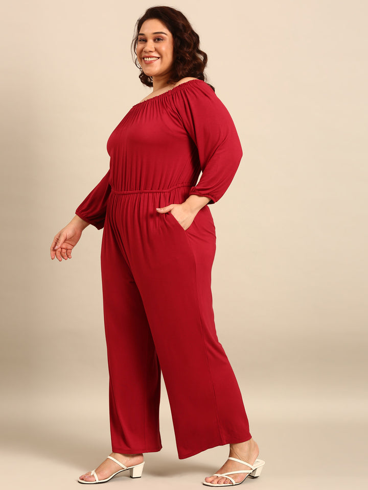 Burgundy Offshoulder Jumpsuit