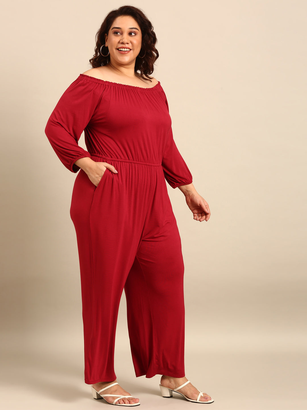 Burgundy Offshoulder Jumpsuit