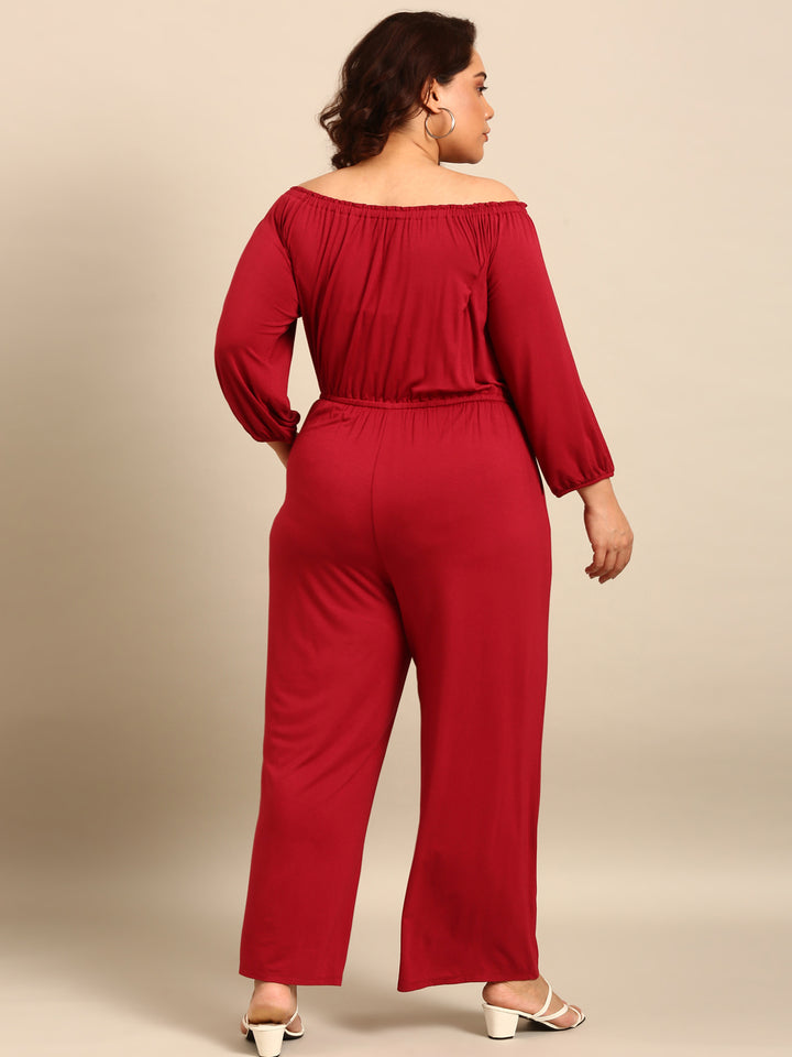 Burgundy Offshoulder Jumpsuit