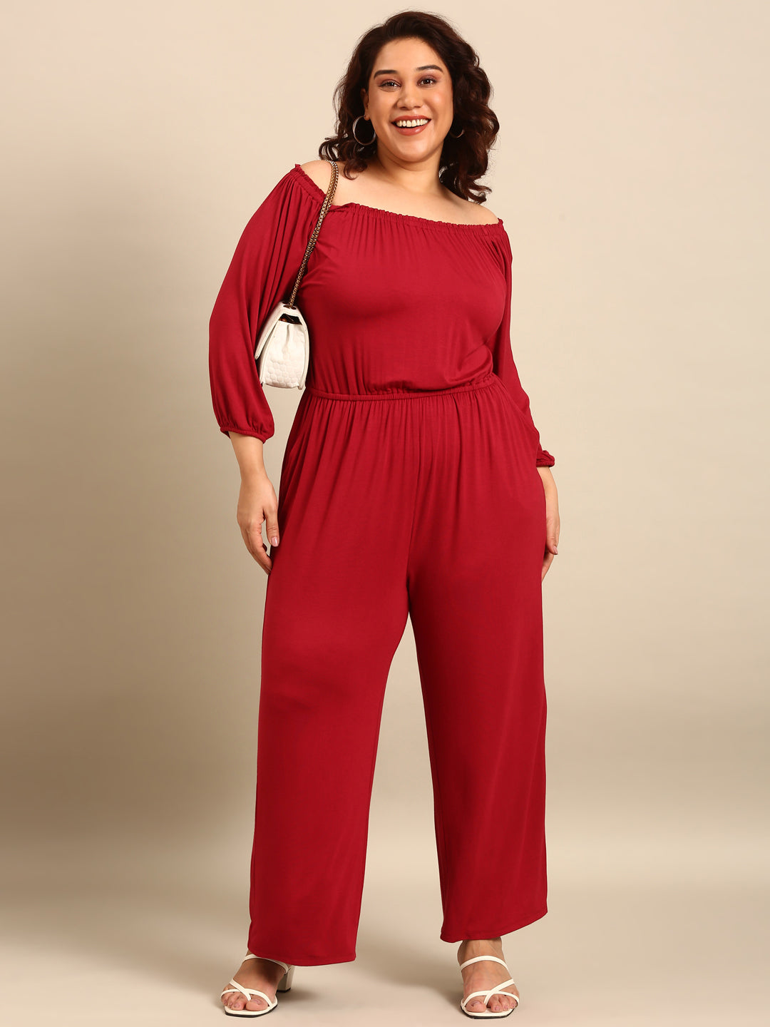 Burgundy Offshoulder Jumpsuit