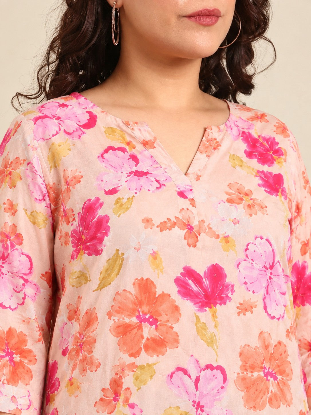 Light Pink Floral Fishcut Tunic