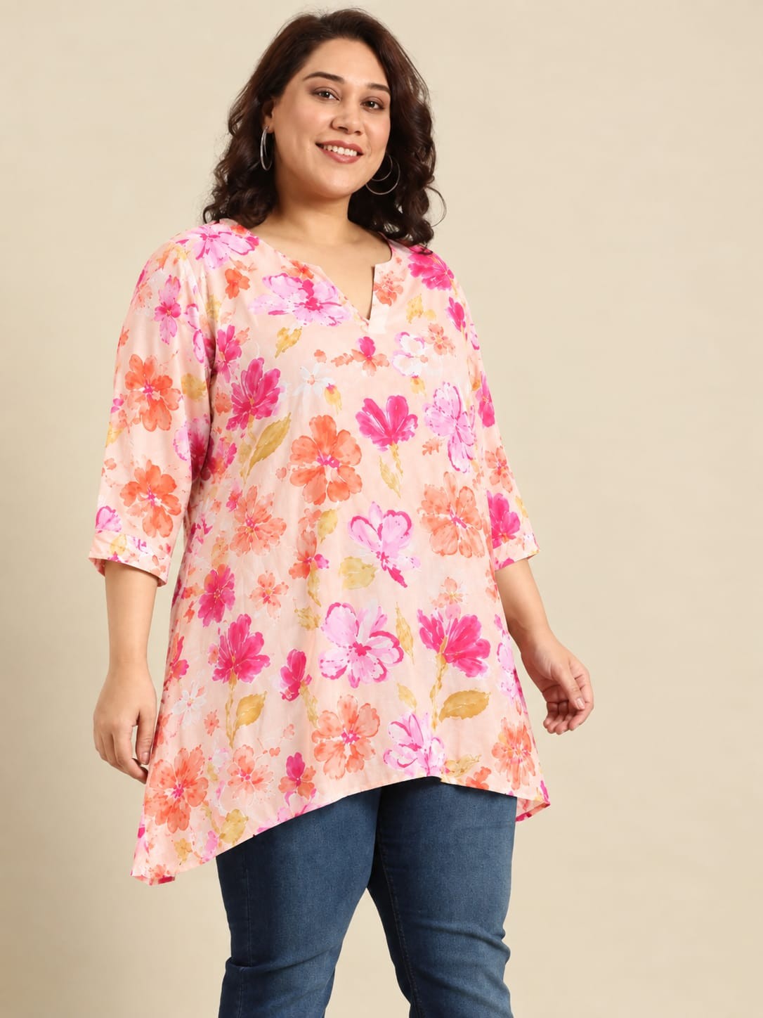 Light Pink Floral Fishcut Tunic