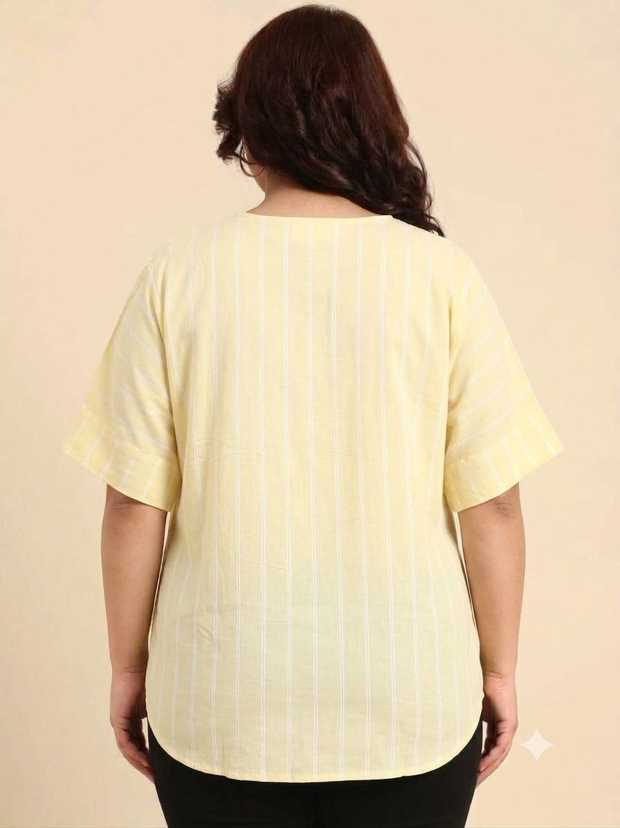 Light Yellow Vertical Striped V-Neck Top