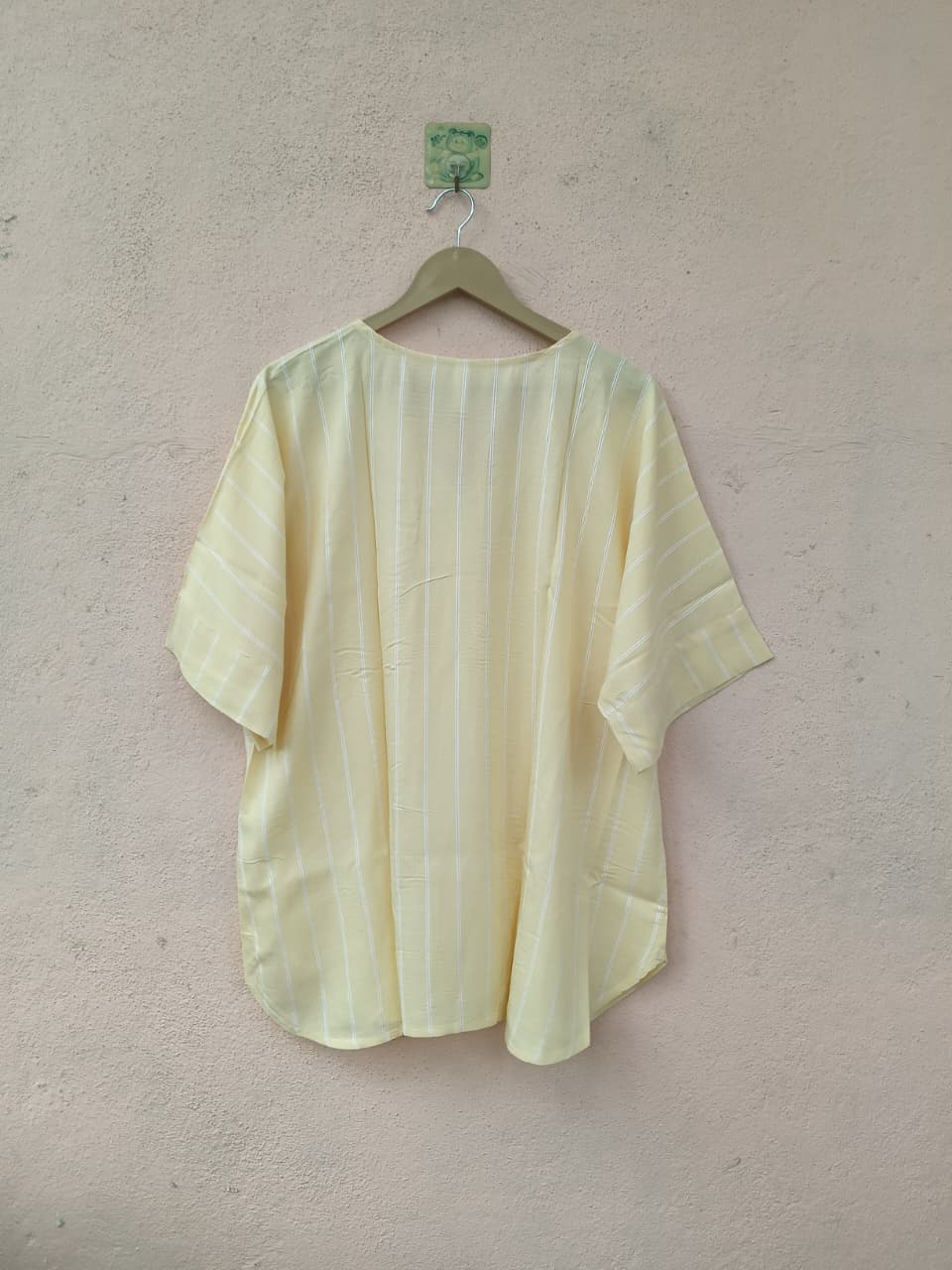 Light Yellow Vertical Striped V-Neck Top