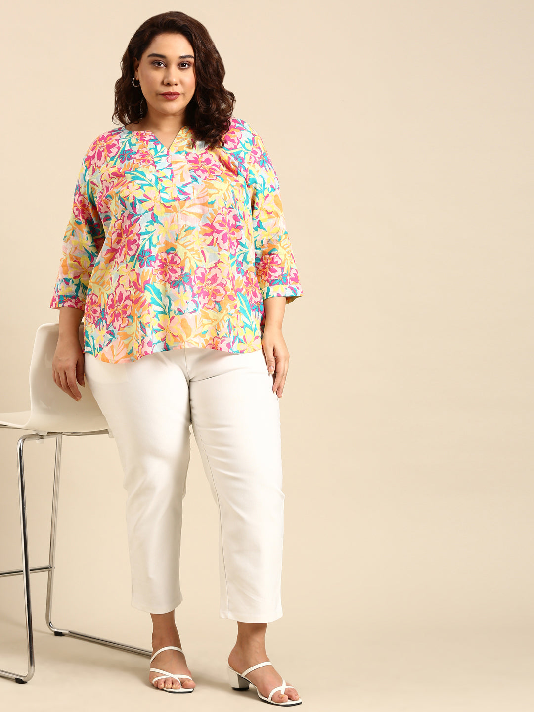 MULTI COLOR FLORAL DESIGNER FRONT PLACKET TOP