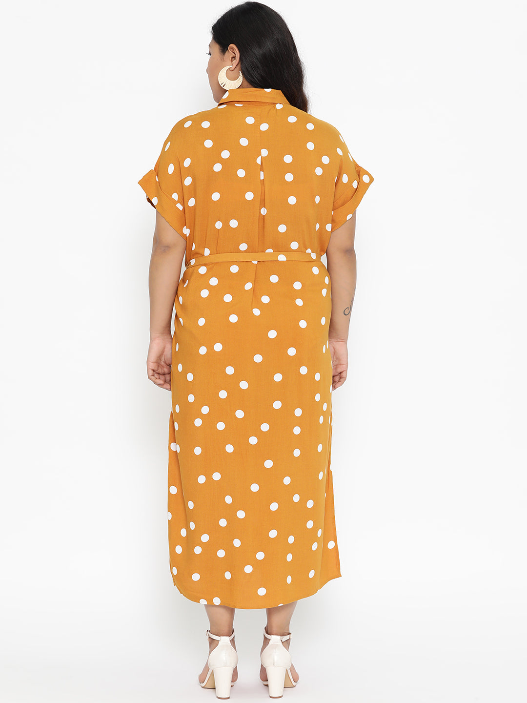MUSTARD POLKA DOT LONG DRESS