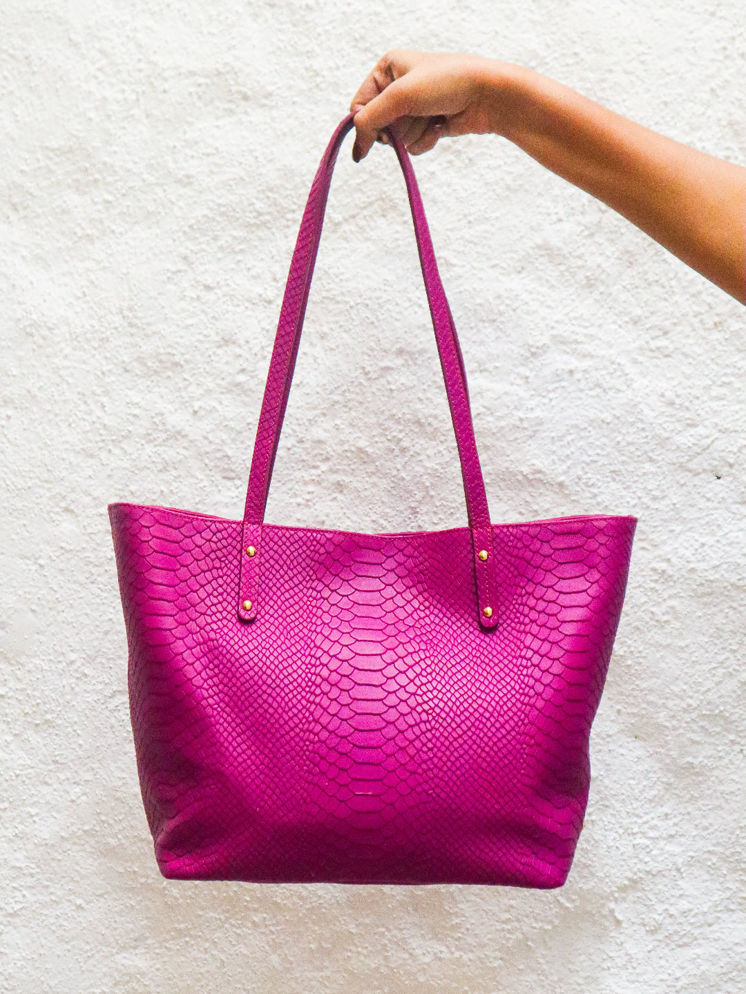 Magenta Embossed Leather Handbag