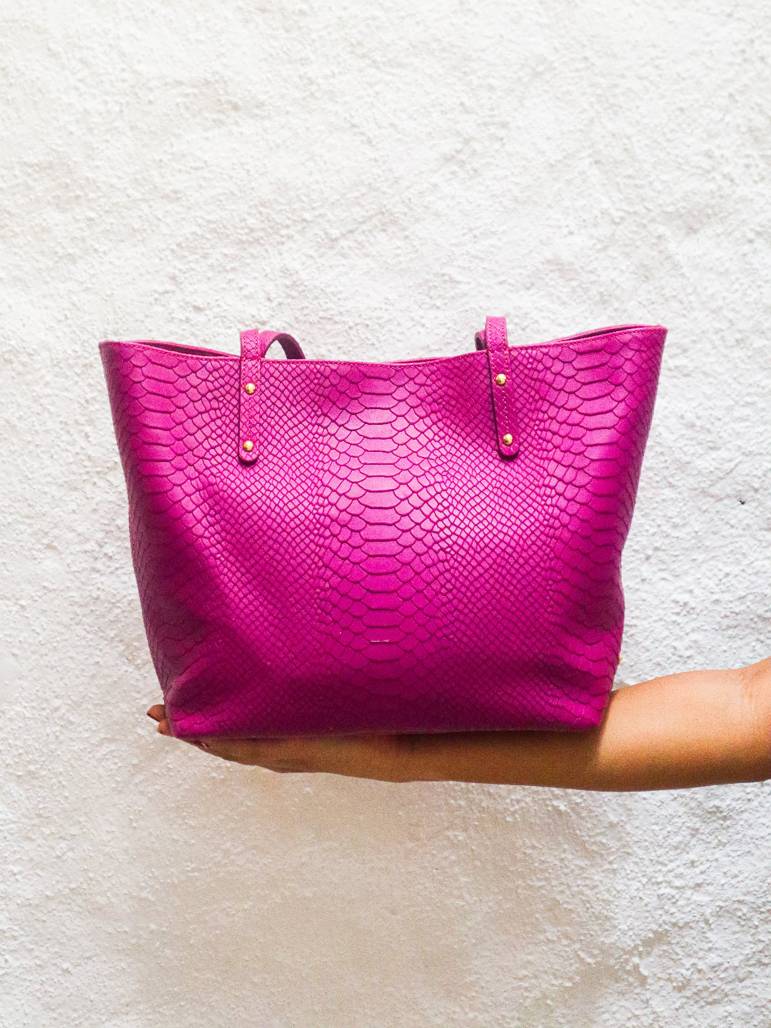 Magenta Embossed Leather Handbag