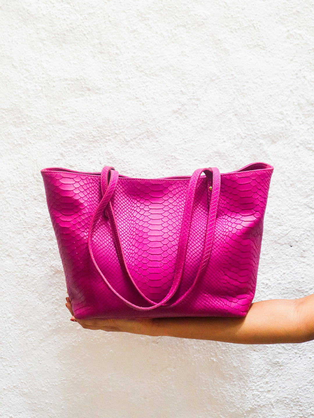 Magenta Embossed Leather Handbag