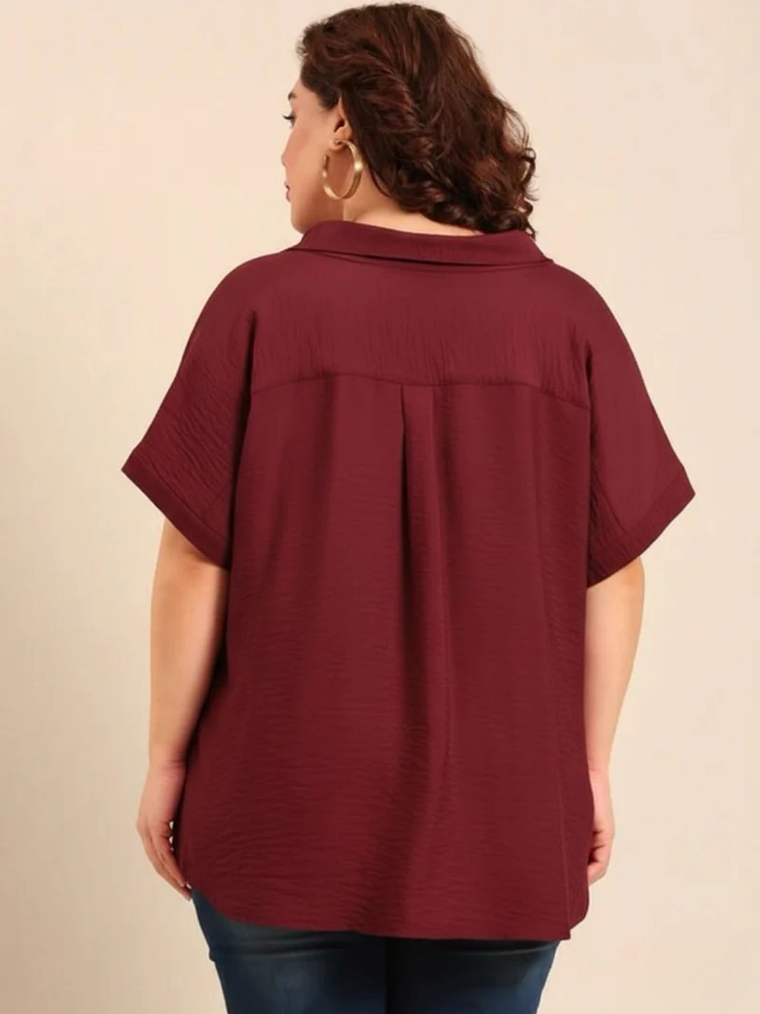 Maroon Collar Neck Drop Shoulder Top