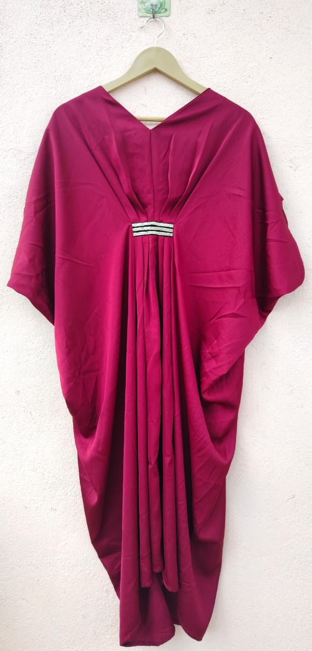 Maroon Embellished Kaftan Dress