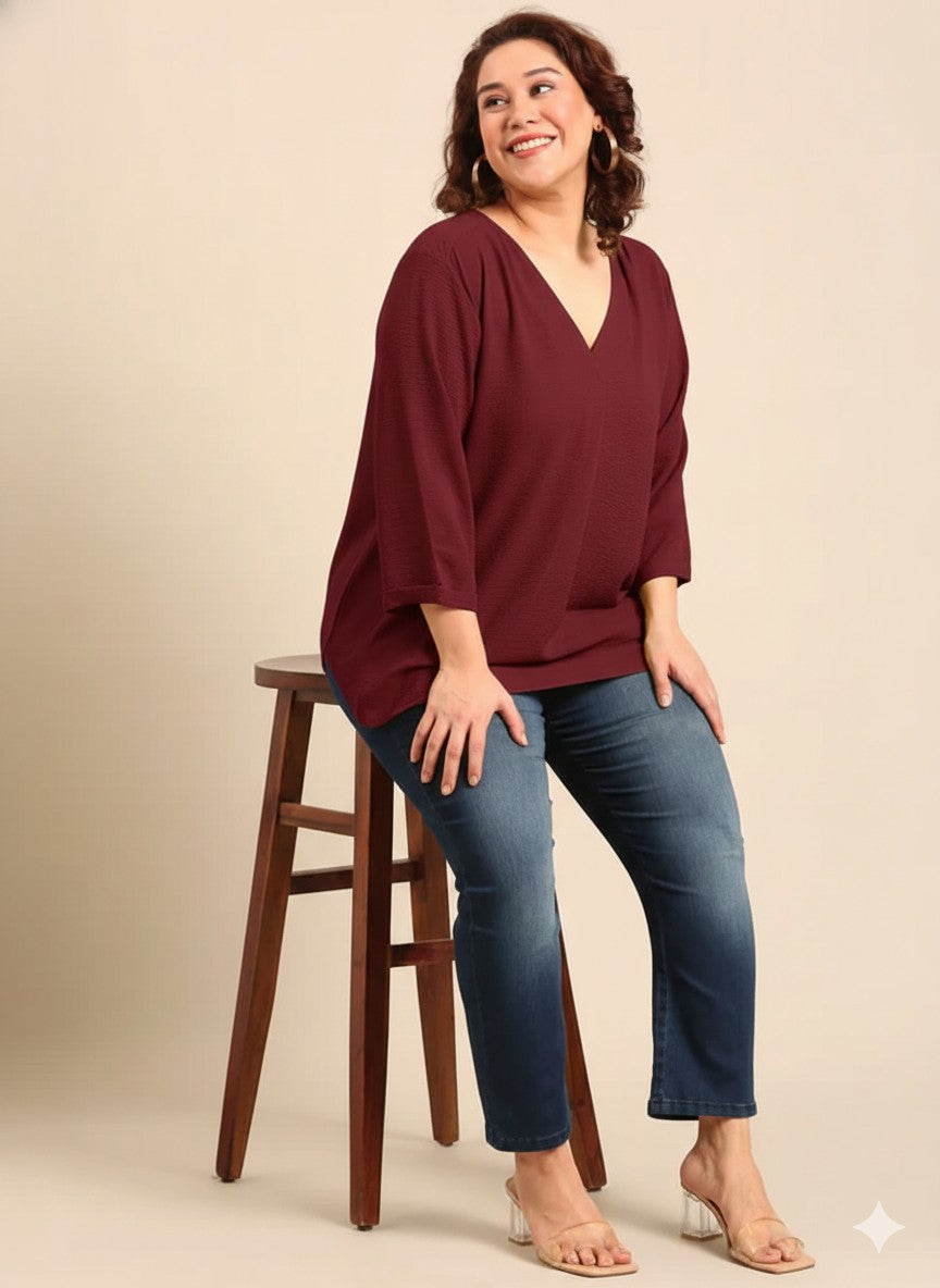 Maroon Front Pleat Top
