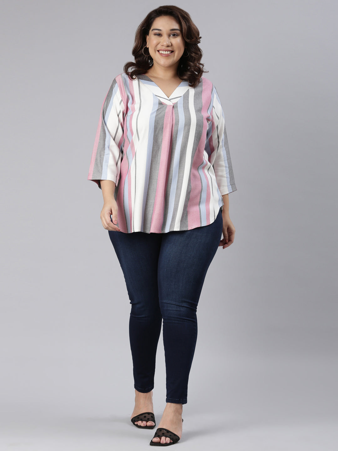Multi Stripe V-Neck Top