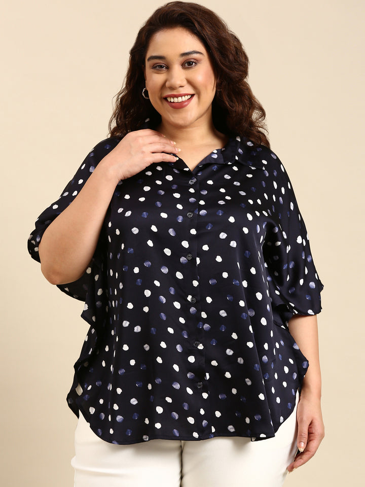 NAVY DOT KAFTAN SHIRT