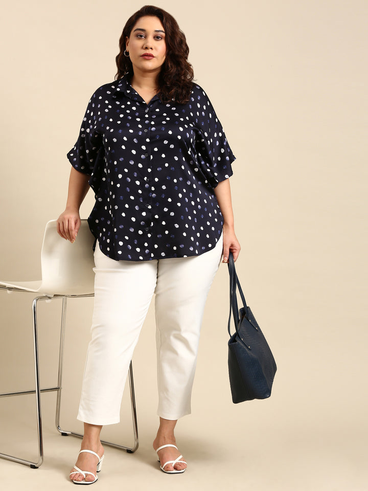 NAVY DOT KAFTAN SHIRT